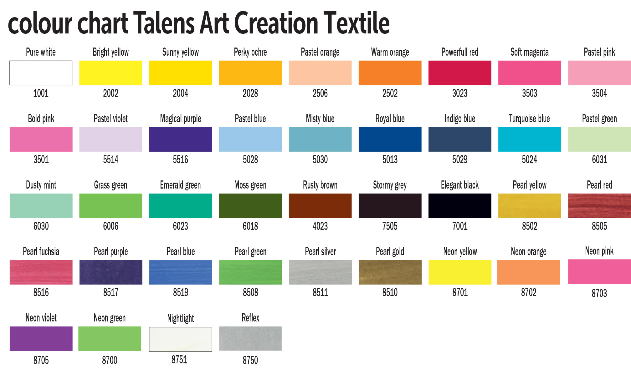 TAC Textile color chart